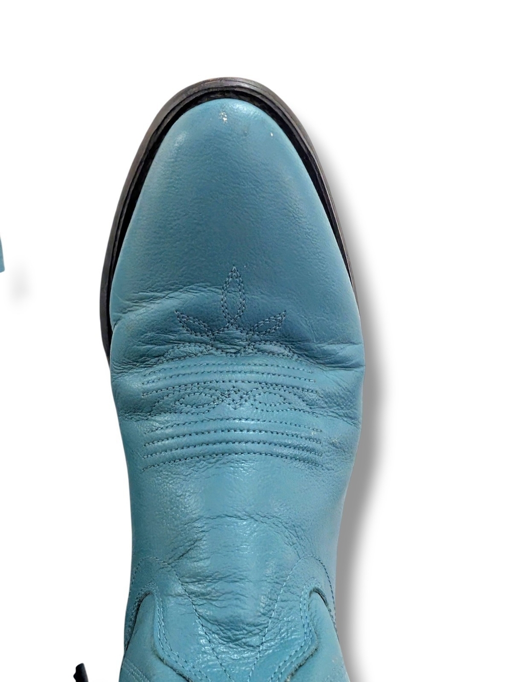 Vintage Old West Turquoise Leather Women's Heeled Cowboy Boots, Size 050 (5.5) - Picture 9 of 13